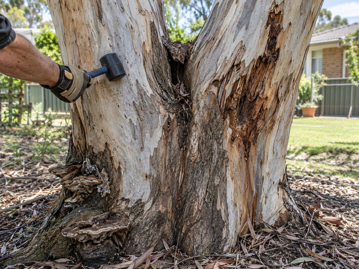 Cavity and decay in the trunk of a eucalyptus assessed during a Liverpool tree health and safety inspection